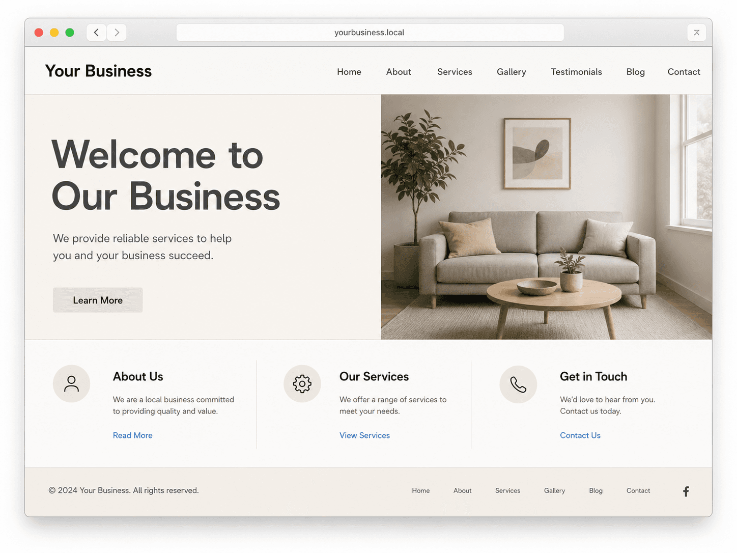 Basic local business website example used to represent a disconnected digital presence before LHWEB.